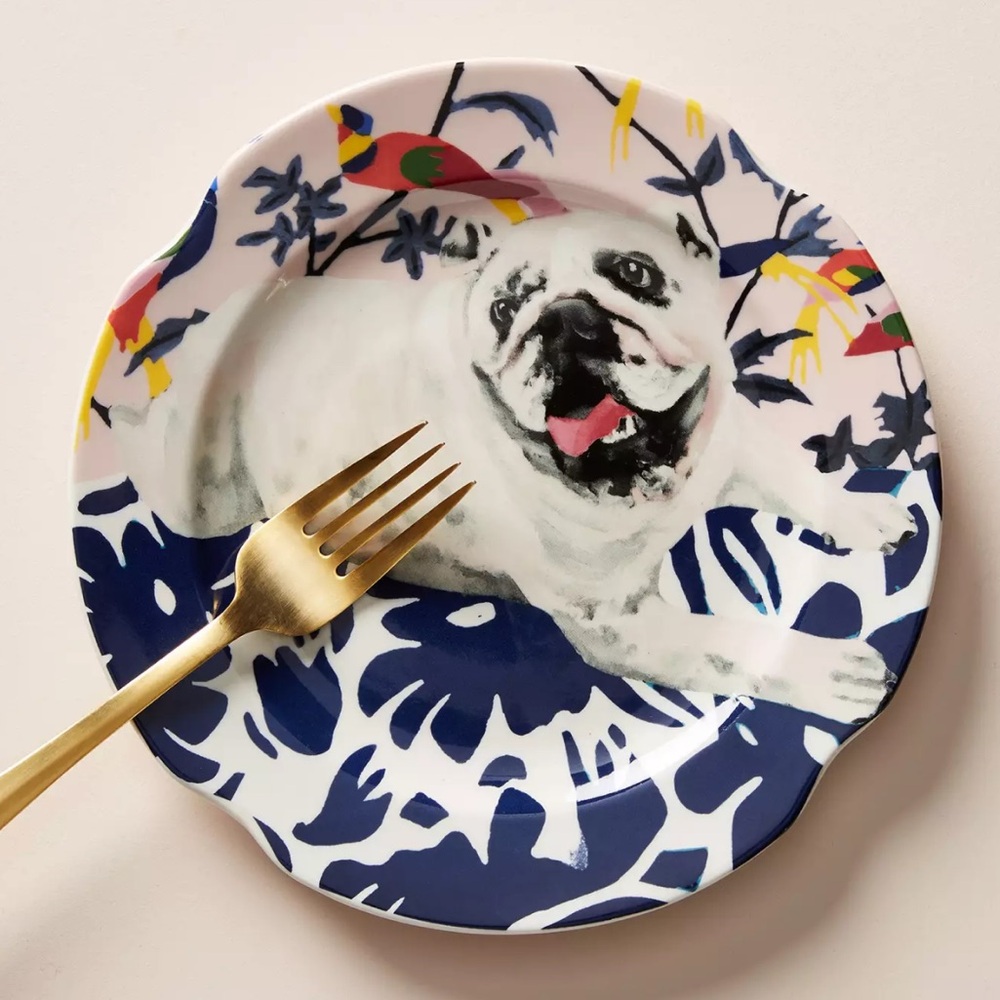 Anthropologie X Jay McClellan Dog plate limited edition rare Ramsey Bulldog
